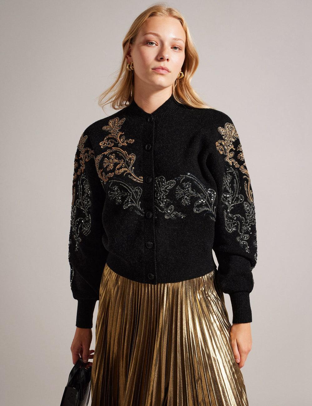 Grey Women Ted Baker JENIIYY - Sequin Embellished Wool Bomber Cardigans | NZ  FNIG-38210