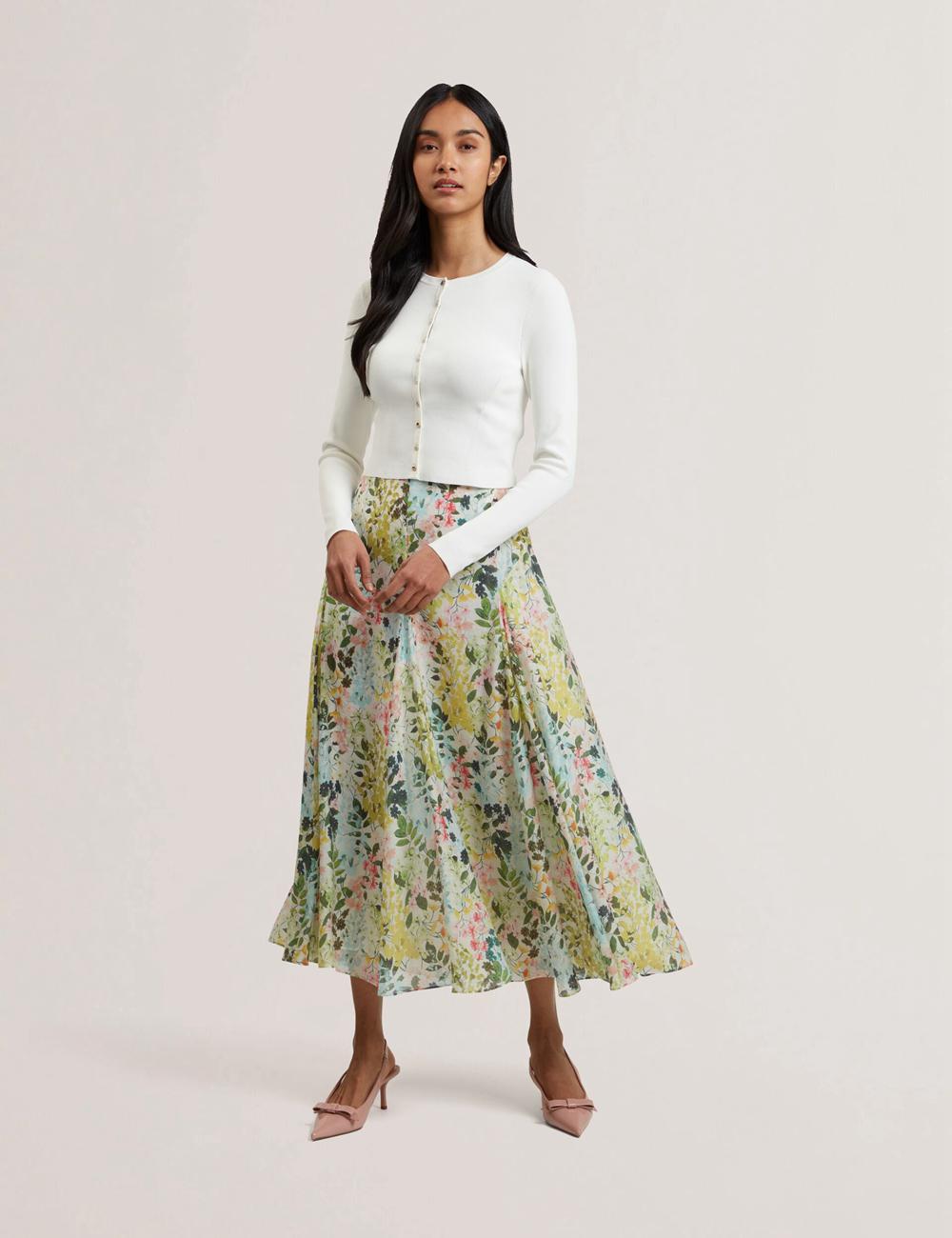 Ivory Women Ted Baker AZULLA - Floral A-Line Woven Midi Skirts | NZ  OGHD-73648