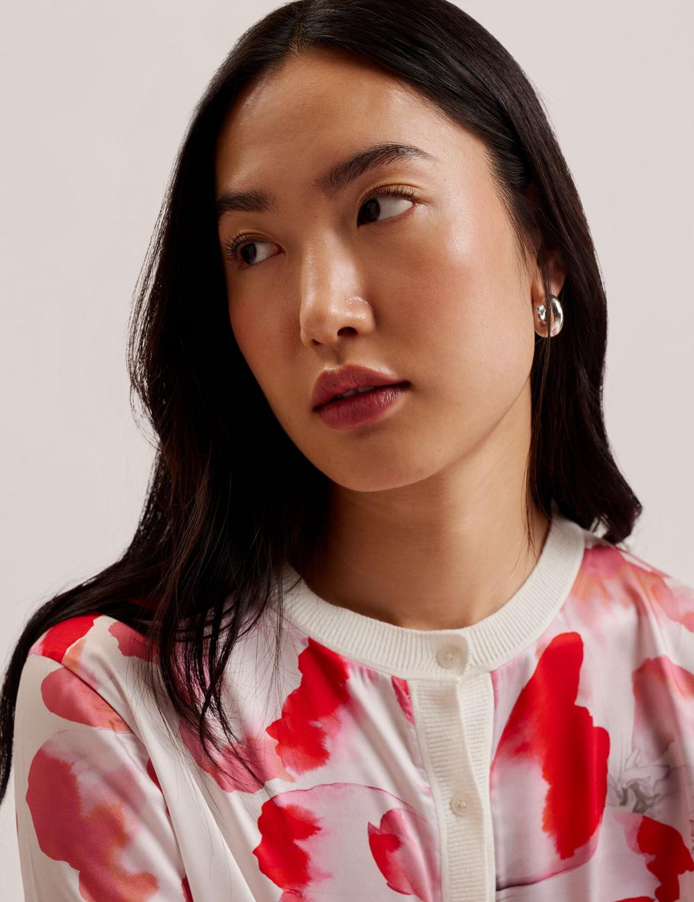 Ivory Women Ted Baker DARCIYY - Printed Front 3/4 Sleeve Cardigans | NZ  LRWQ-05981
