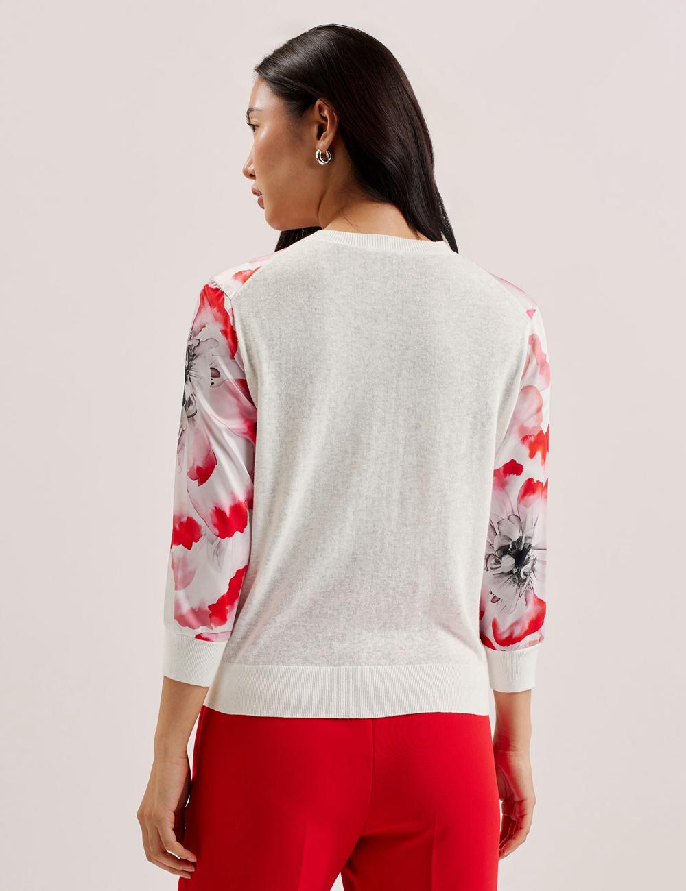 Ivory Women Ted Baker DARCIYY - Printed Front 3/4 Sleeve Cardigans | NZ  LRWQ-05981