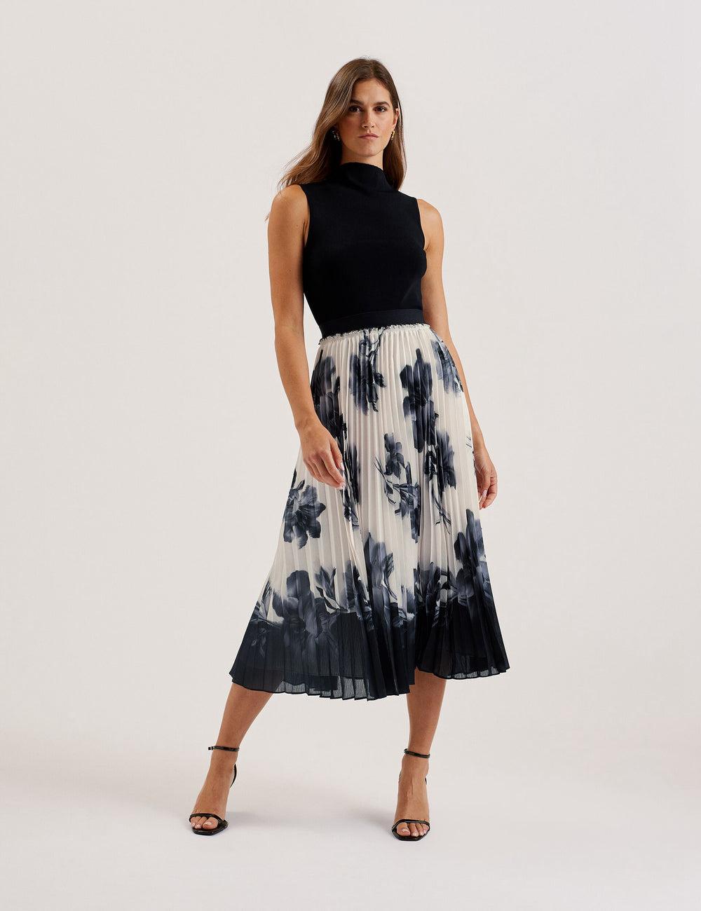 Ivory Women Ted Baker EMISTA - Monochrome Print Pleated Midi Skirts | NZ  XOUR-23049