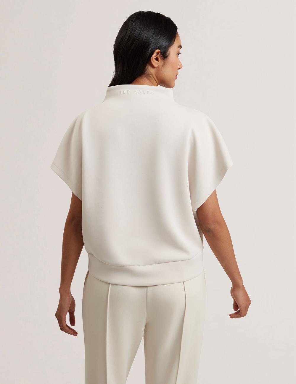 Ivory Women Ted Baker HALIYY - Funnel Neck Boxy Short Sleeve Sweatshirts | NZ  WDNG-53864