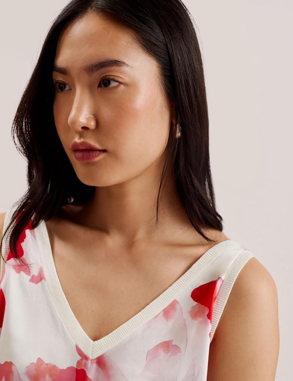 Ivory Women Ted Baker HEIDIII - Printed Panel V-Neck Knitted Vest Tank Tops | NZ  BEKH-95623