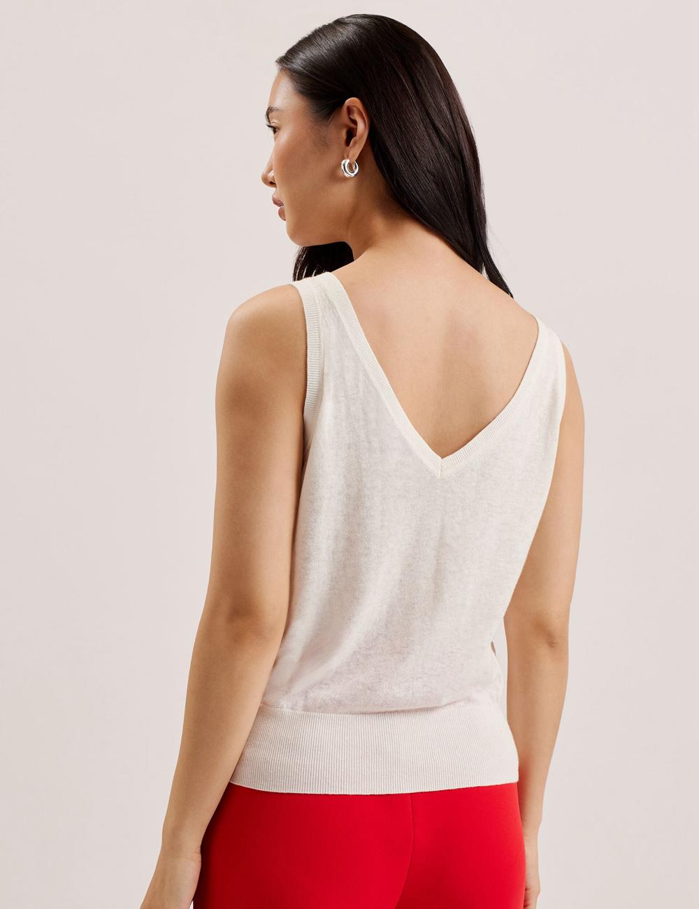 Ivory Women Ted Baker HEIDIII - Printed Panel V-Neck Knitted Vest Tank Tops | NZ  BEKH-95623