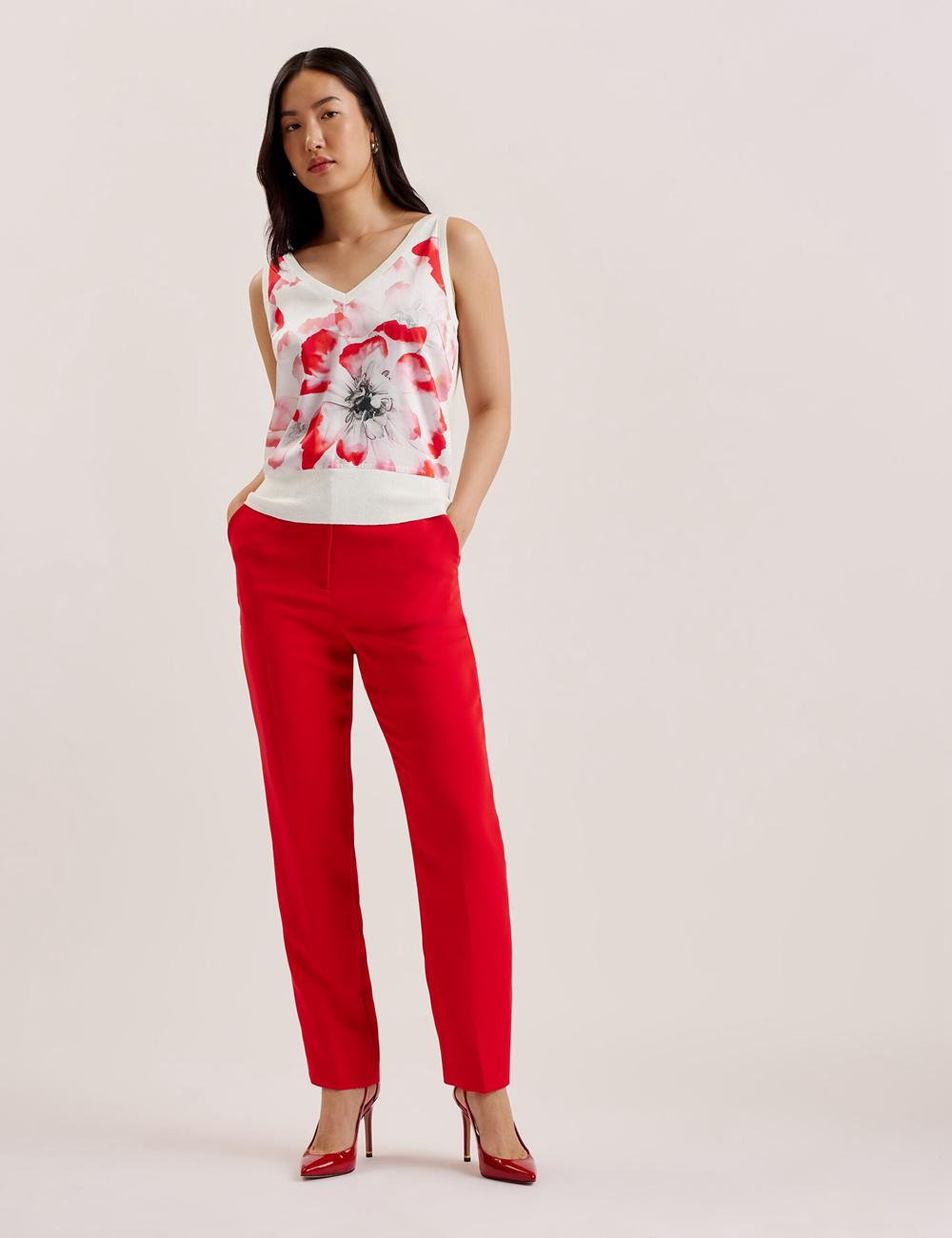 Ivory Women Ted Baker HEIDIII - Printed Panel V-Neck Knitted Vest Tank Tops | NZ  BEKH-95623