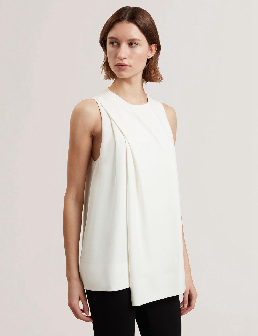 Ivory Women Ted Baker ICANA - Draped Front Asymmetric Sleeveless Tops | NZ  VGLT-87690