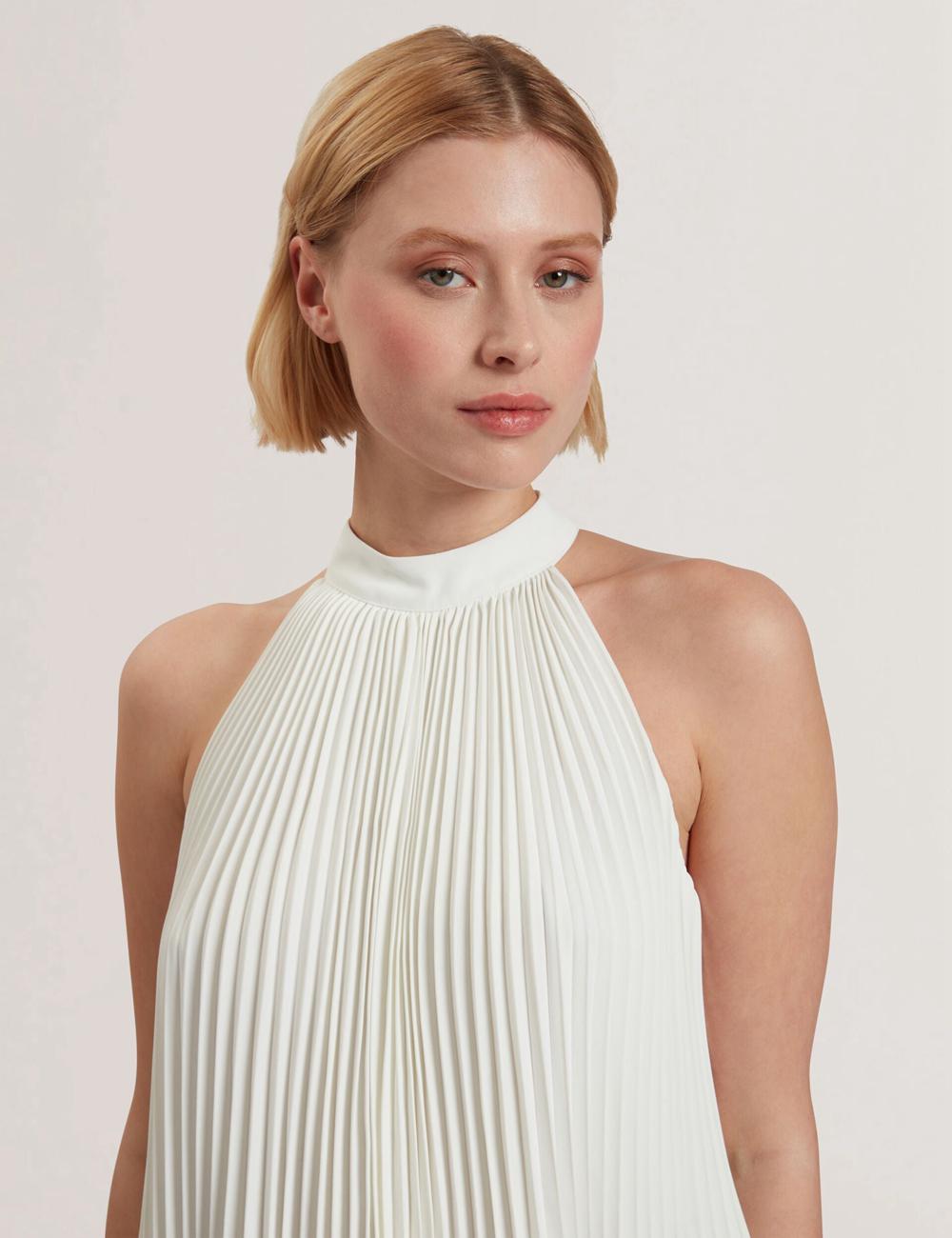 Ivory Women Ted Baker JAMAYA - High Halter Neck Pleated Sleeveless Tops | NZ  IRXD-57296