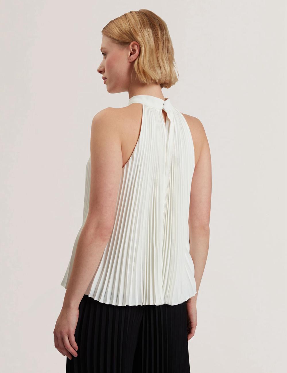 Ivory Women Ted Baker JAMAYA - High Halter Neck Pleated Sleeveless Tops | NZ  IRXD-57296