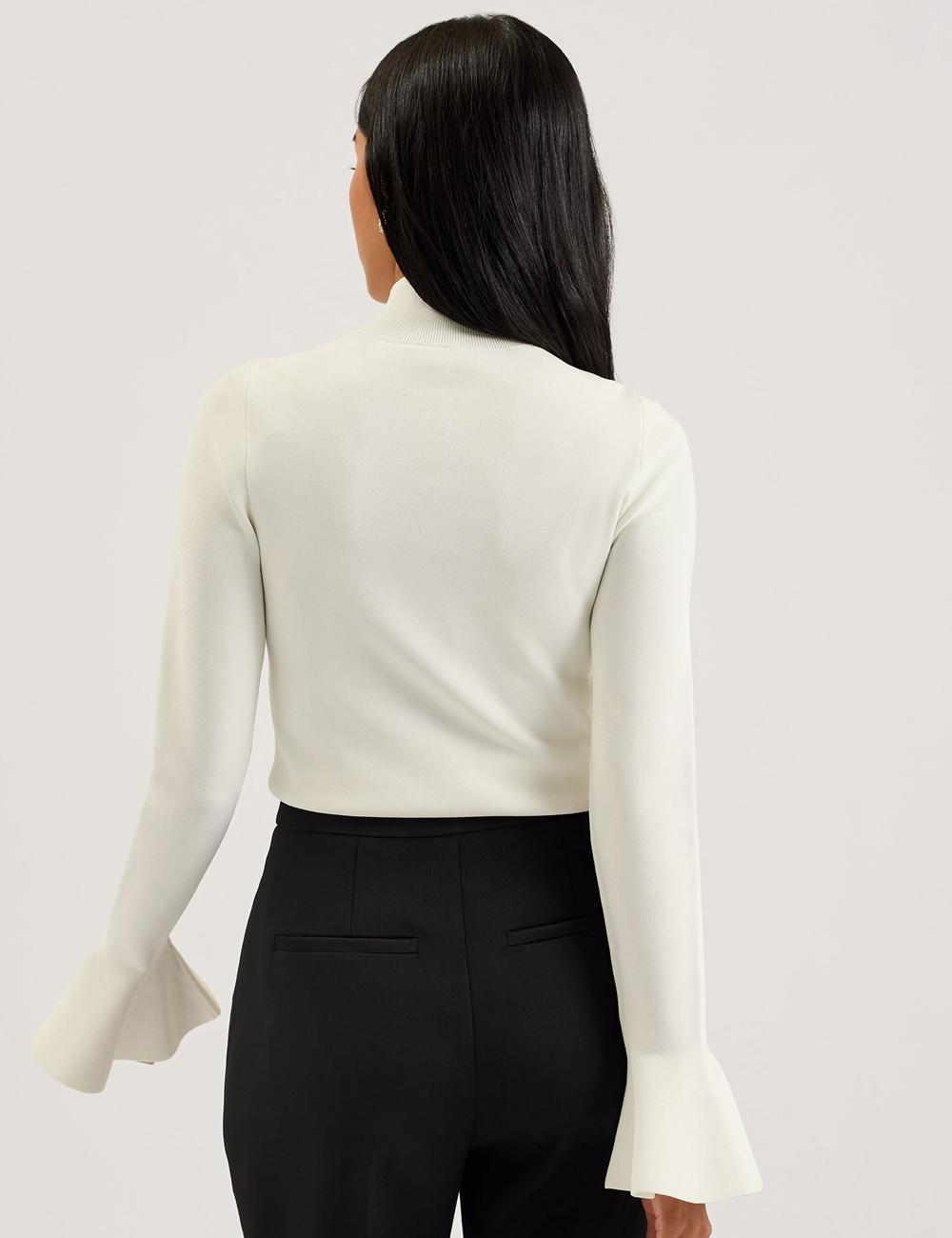 Ivory Women Ted Baker LAYNHA - Flared Sleeve High Neck Knitted Top Jumpers | NZ  AZBH-63079