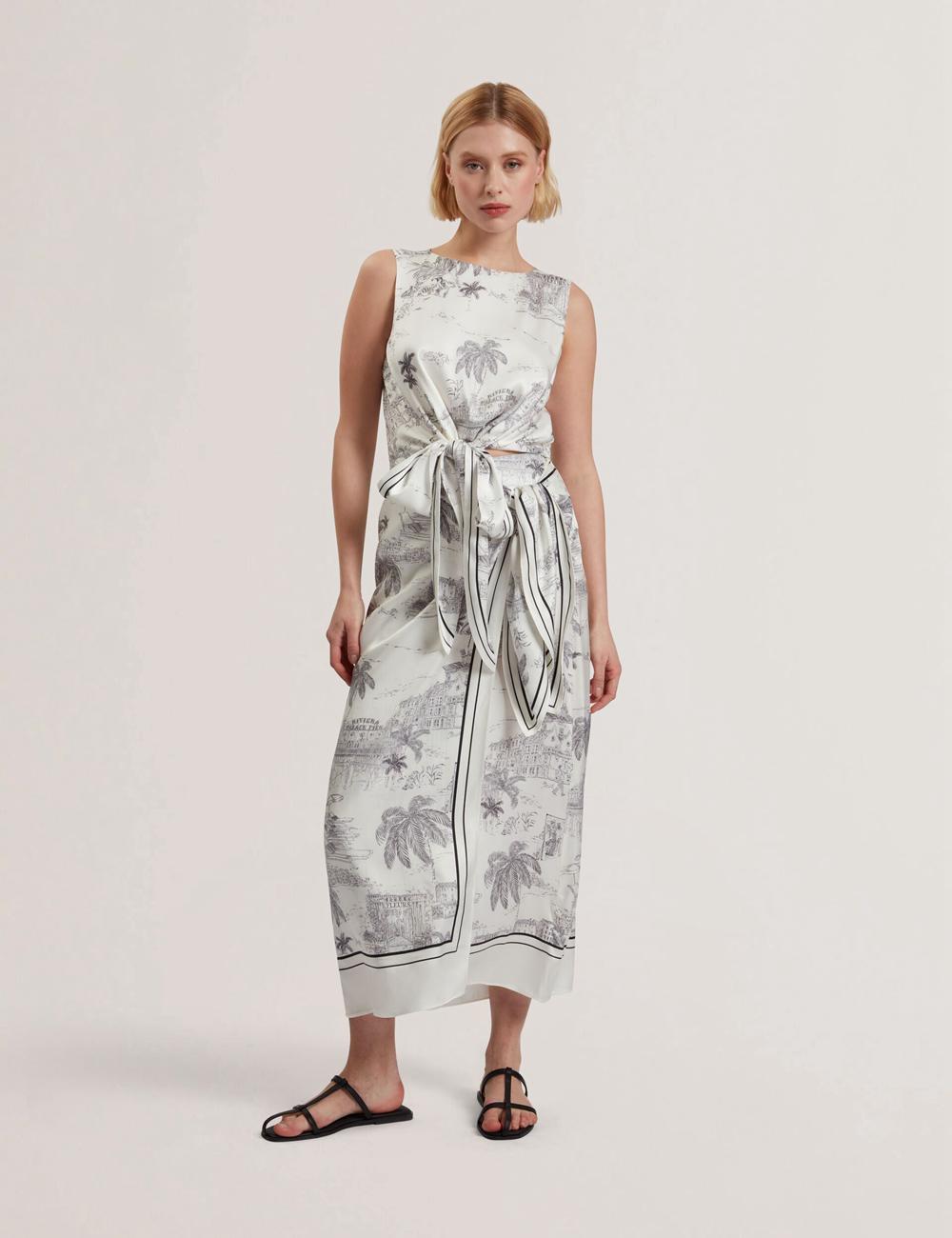 Ivory Women Ted Baker MELVA - Printed Detail Wrap Midi Skirts | NZ  MCFT-46930