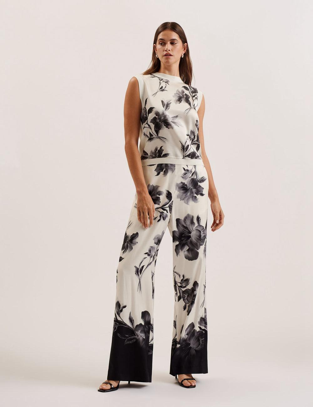Ivory Women Ted Baker PERLOMA - Printed Woven Front Knitted Tank Tops | NZ  WECN-09321