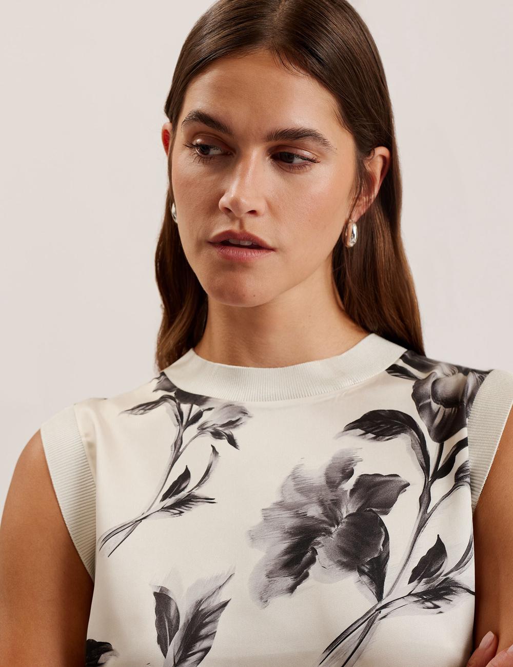Ivory Women Ted Baker PERLOMA - Printed Woven Front Knitted Tank Tops | NZ  WECN-09321
