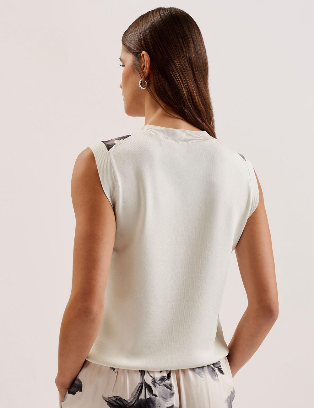 Ivory Women Ted Baker PERLOMA - Printed Woven Front Knitted Tank Tops | NZ  WECN-09321