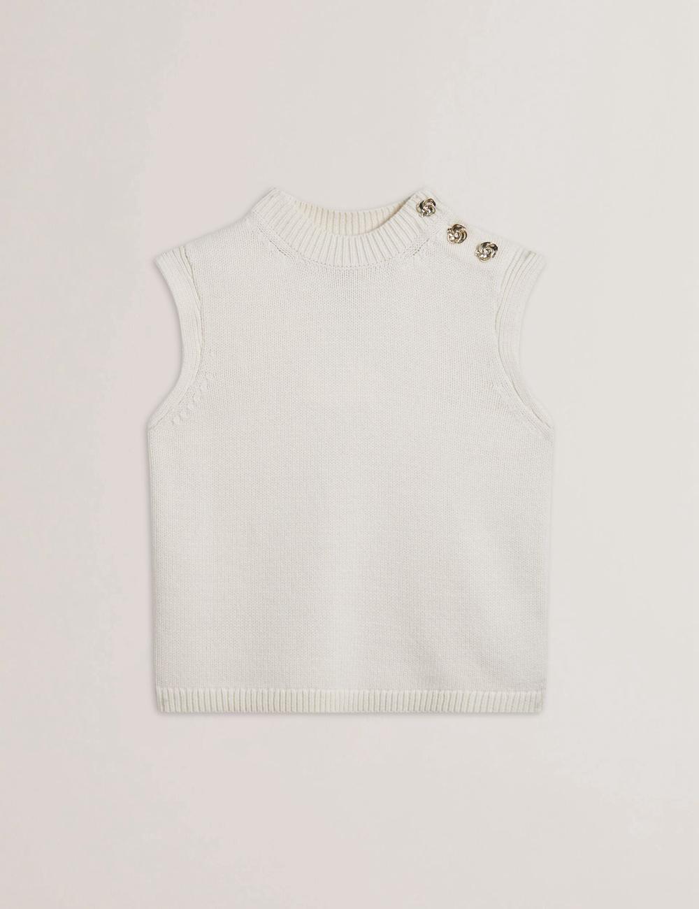 Ivory Women Ted Baker RONDHER - Rose Button Wool Knit Tank Tops | NZ  ZGWE-37294