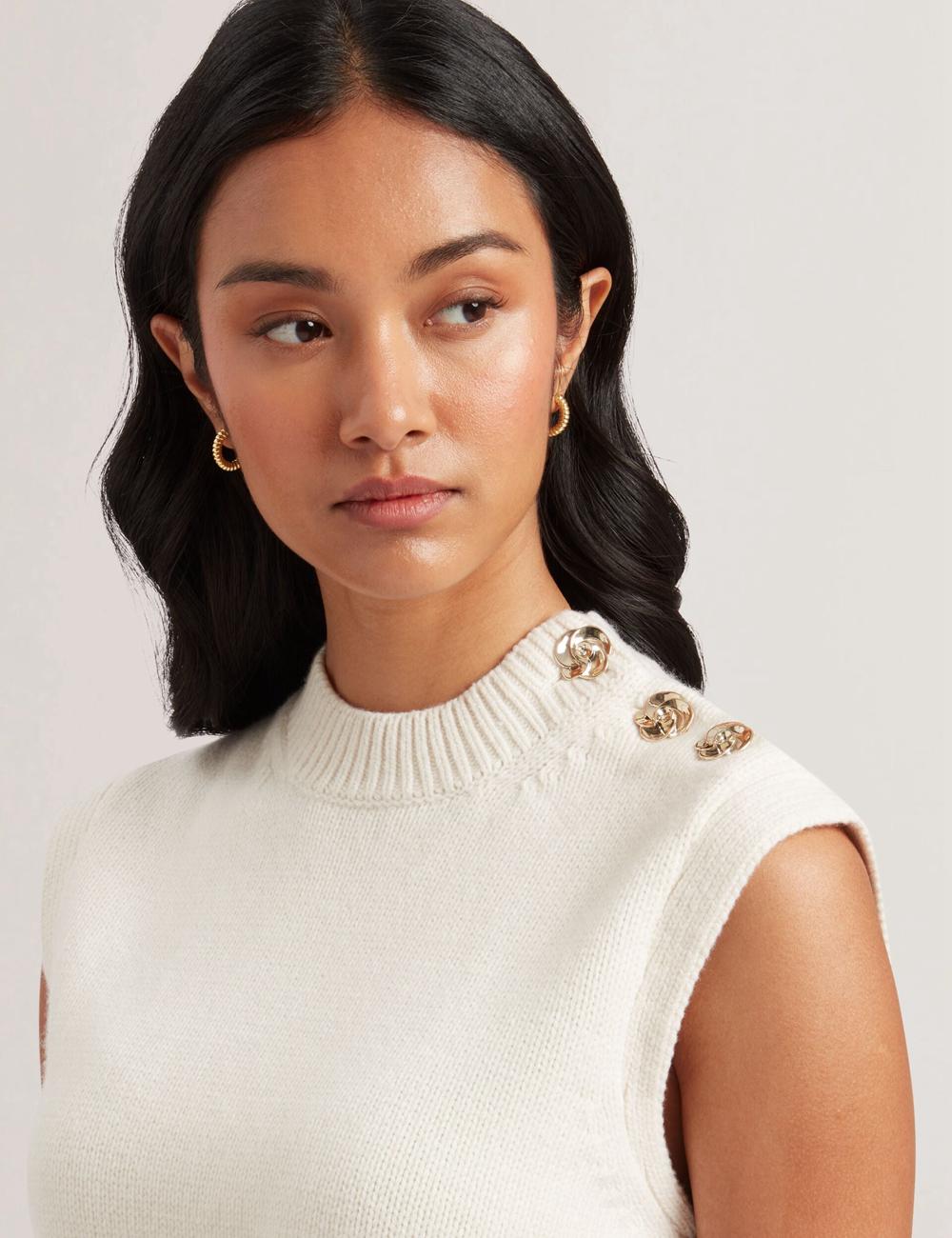 Ivory Women Ted Baker RONDHER - Rose Button Wool Knit Tank Tops | NZ  ZGWE-37294