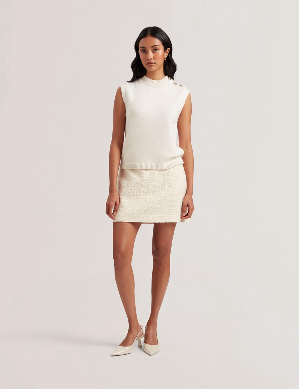 Ivory Women Ted Baker RONDHER - Rose Button Wool Knit Tank Tops | NZ  ZGWE-37294