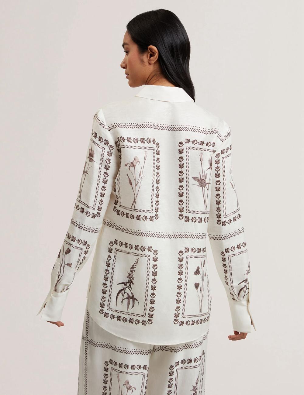 Ivory Women Ted Baker SIMCOA - Panel Print Silk Linen Longline Casual Shirts | NZ  XSHF-19653