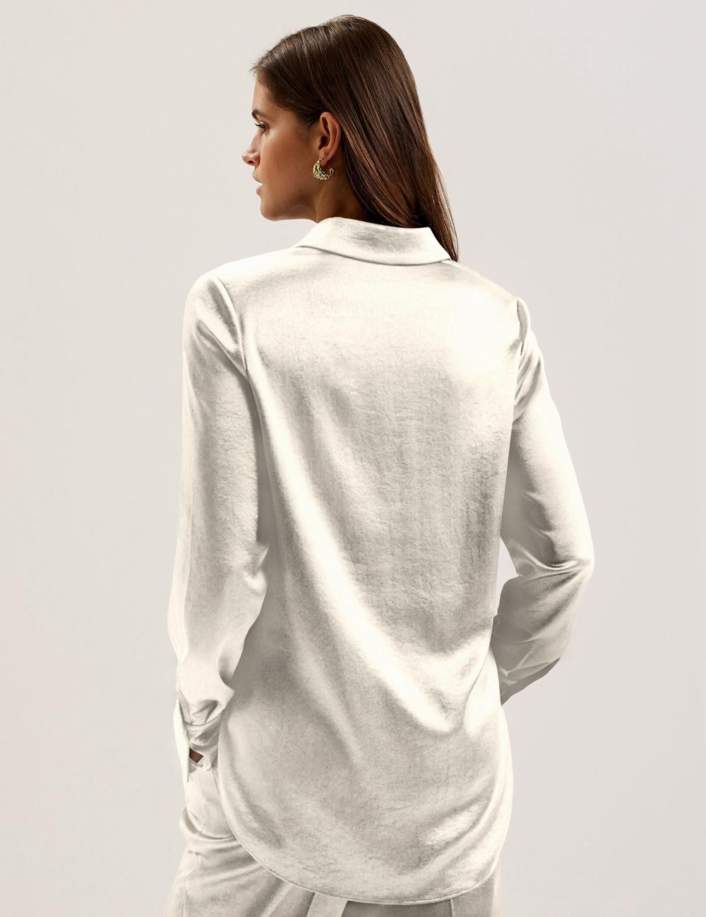 Ivory Women Ted Baker SONORA - Satin Longline Covered Placket Formal Shirts | NZ  QPSC-24651