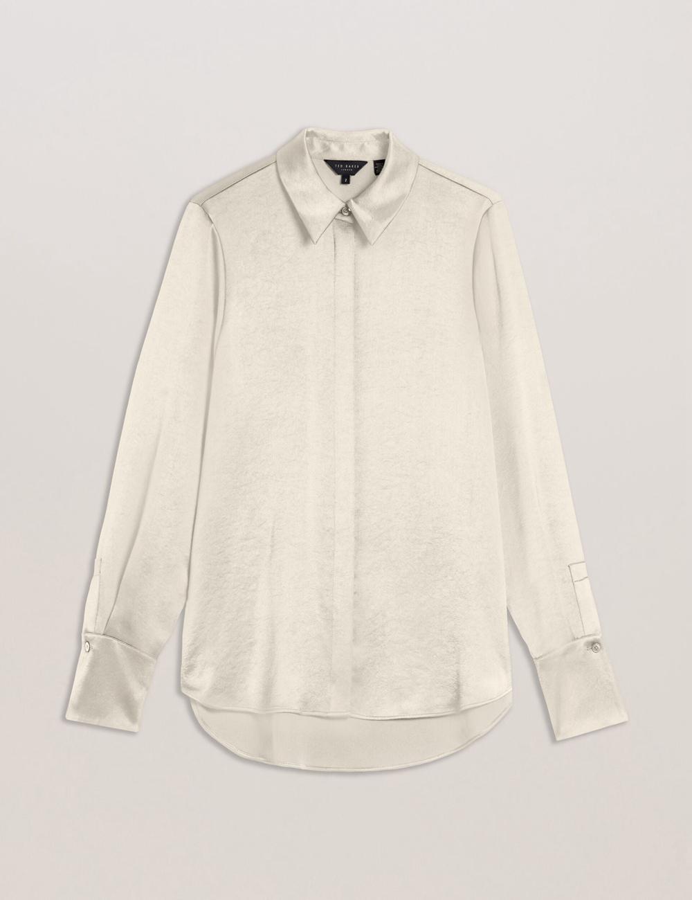 Ivory Women Ted Baker SONORA - Satin Longline Covered Placket Formal Shirts | NZ  QPSC-24651