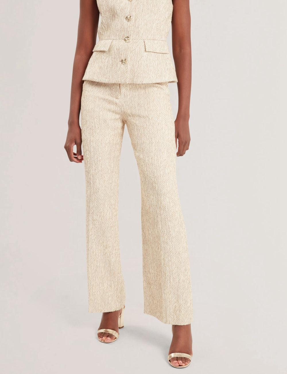Ivory Women Ted Baker VULPAT - Boucle Herringbone Wide Leg Tailored Trousers | NZ  CEUF-42185