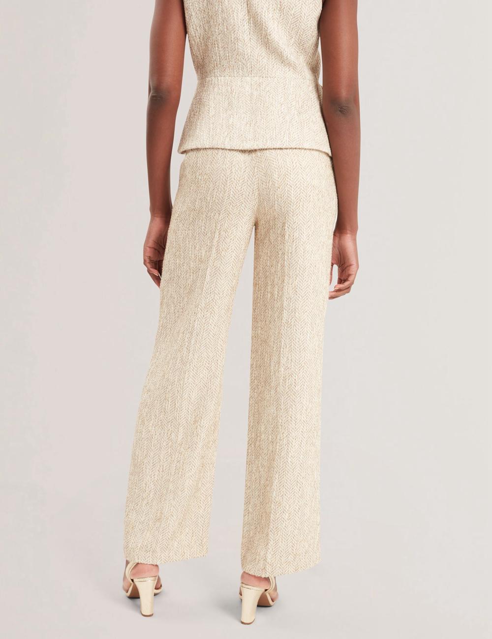 Ivory Women Ted Baker VULPAT - Boucle Herringbone Wide Leg Tailored Trousers | NZ  CEUF-42185