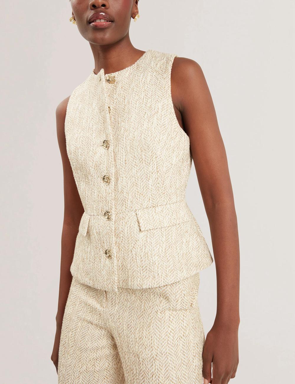 Ivory Women Ted Baker VULPAT - Boucle Herringbone Wide Leg Tailored Trousers | NZ  CEUF-42185