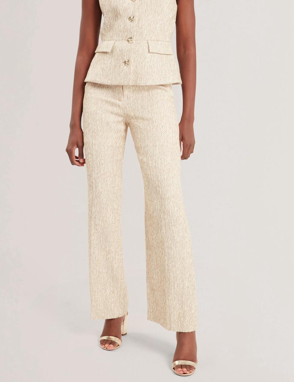 Ivory Women Ted Baker VULPAT - Boucle Herringbone Wide Leg Tailored Trousers | NZ  CEUF-42185