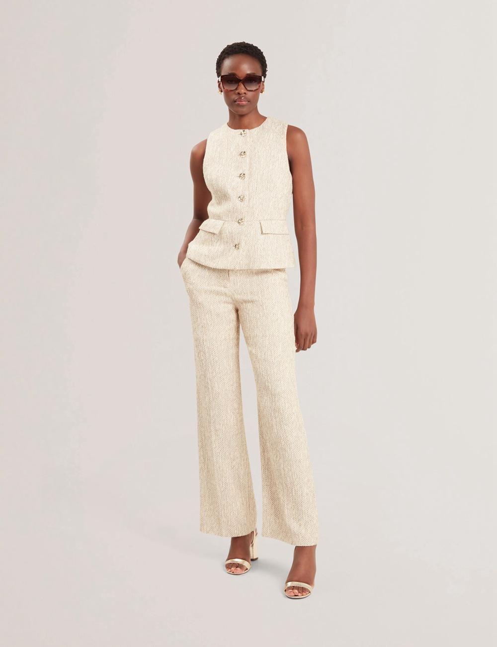 Ivory Women Ted Baker VULPAW - Boucle Herringbone Fitted Suit Waistcoat | NZ  XSRP-42693