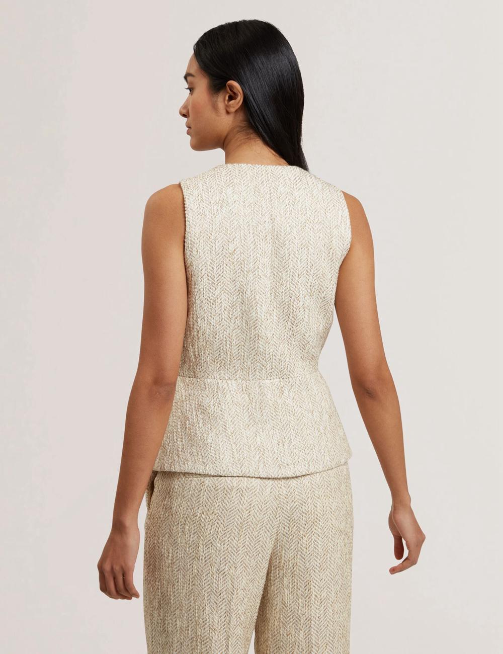 Ivory Women Ted Baker VULPAW - Boucle Herringbone Fitted Suit Waistcoat | NZ  XSRP-42693