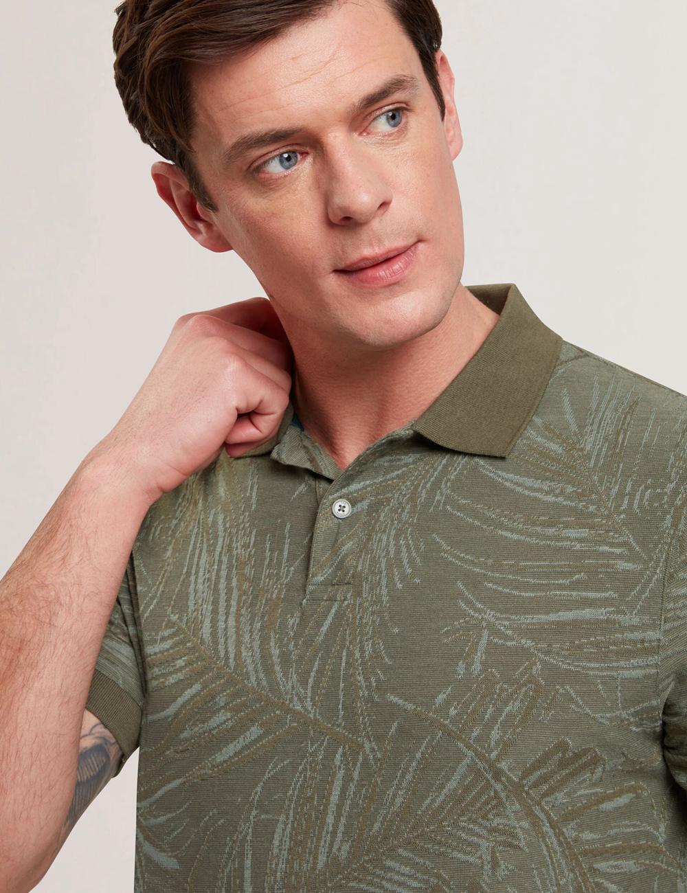 Khaki Men Ted Baker EDWINE - Leaf Print Short Sleeve Polos Shirts | NZ  YKAM-15374