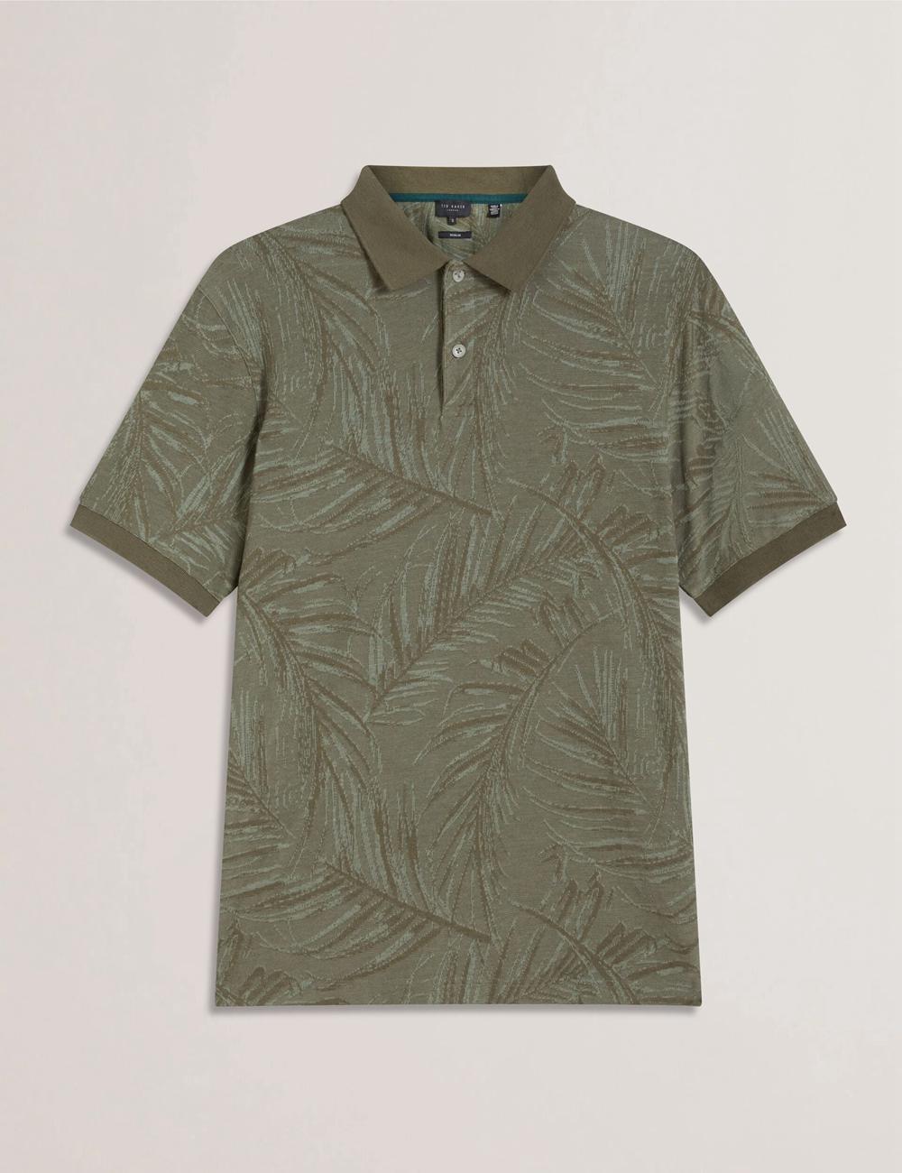 Khaki Men Ted Baker EDWINE - Leaf Print Short Sleeve Polos Shirts | NZ  YKAM-15374
