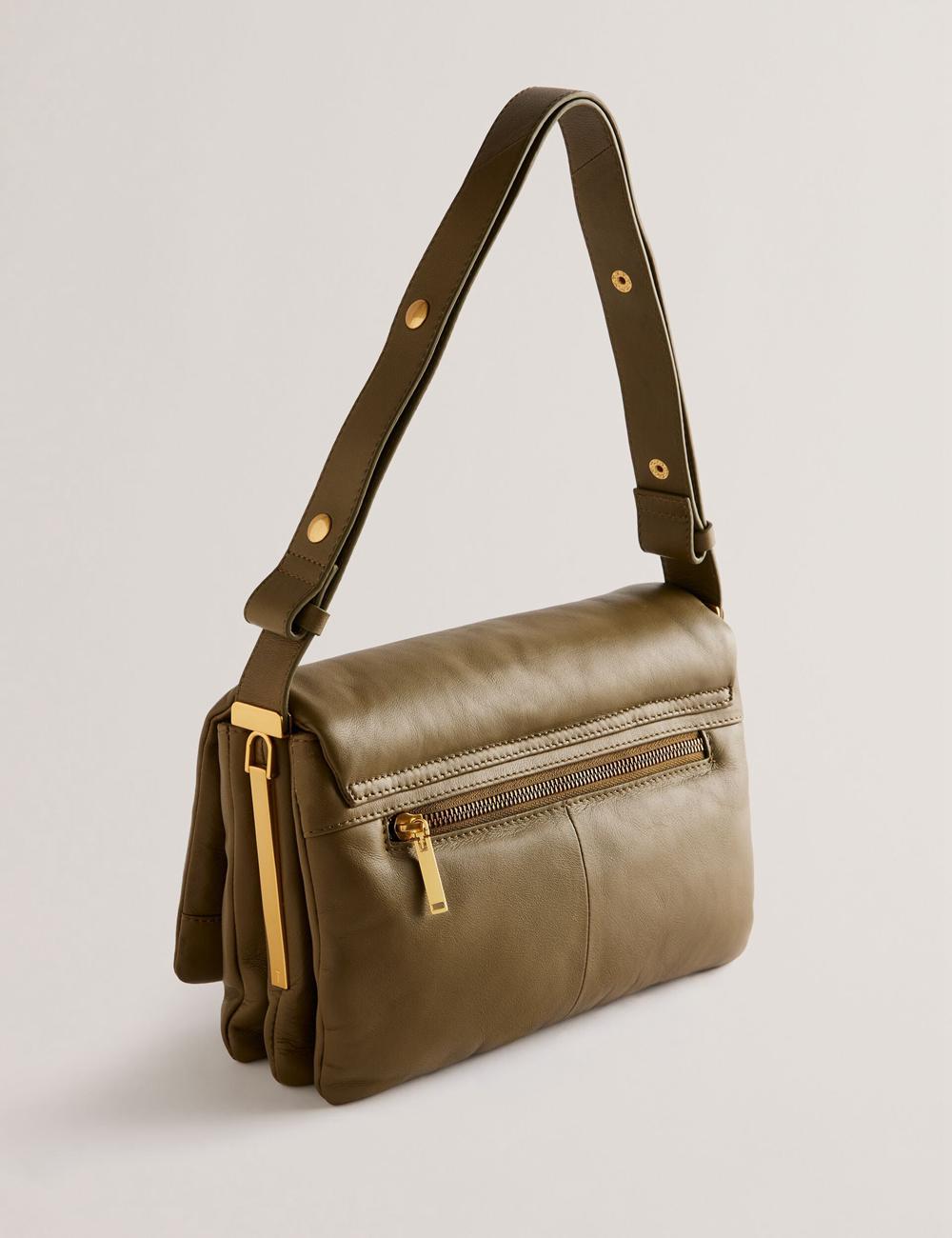 Khaki Women Ted Baker SAMILLI - Lock Detail Leather Puffy Shoulder Bags | NZ  HXPF-01642