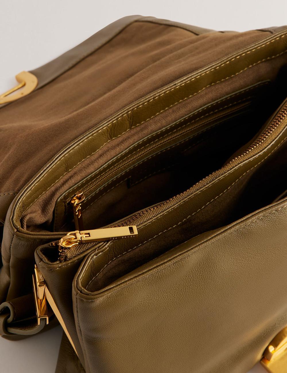 Khaki Women Ted Baker SAMILLI - Lock Detail Leather Puffy Shoulder Bags | NZ  HXPF-01642