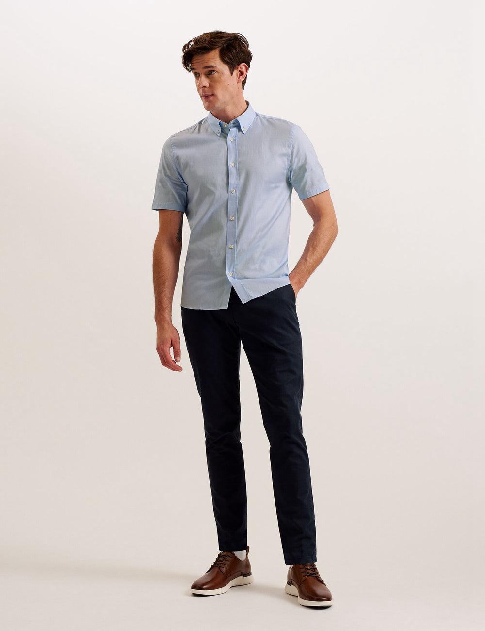 Lt-Blue Men Ted Baker ALDGTE - Short Sleeve Cotton Oxford Casual Shirts | NZ  SBPM-32457