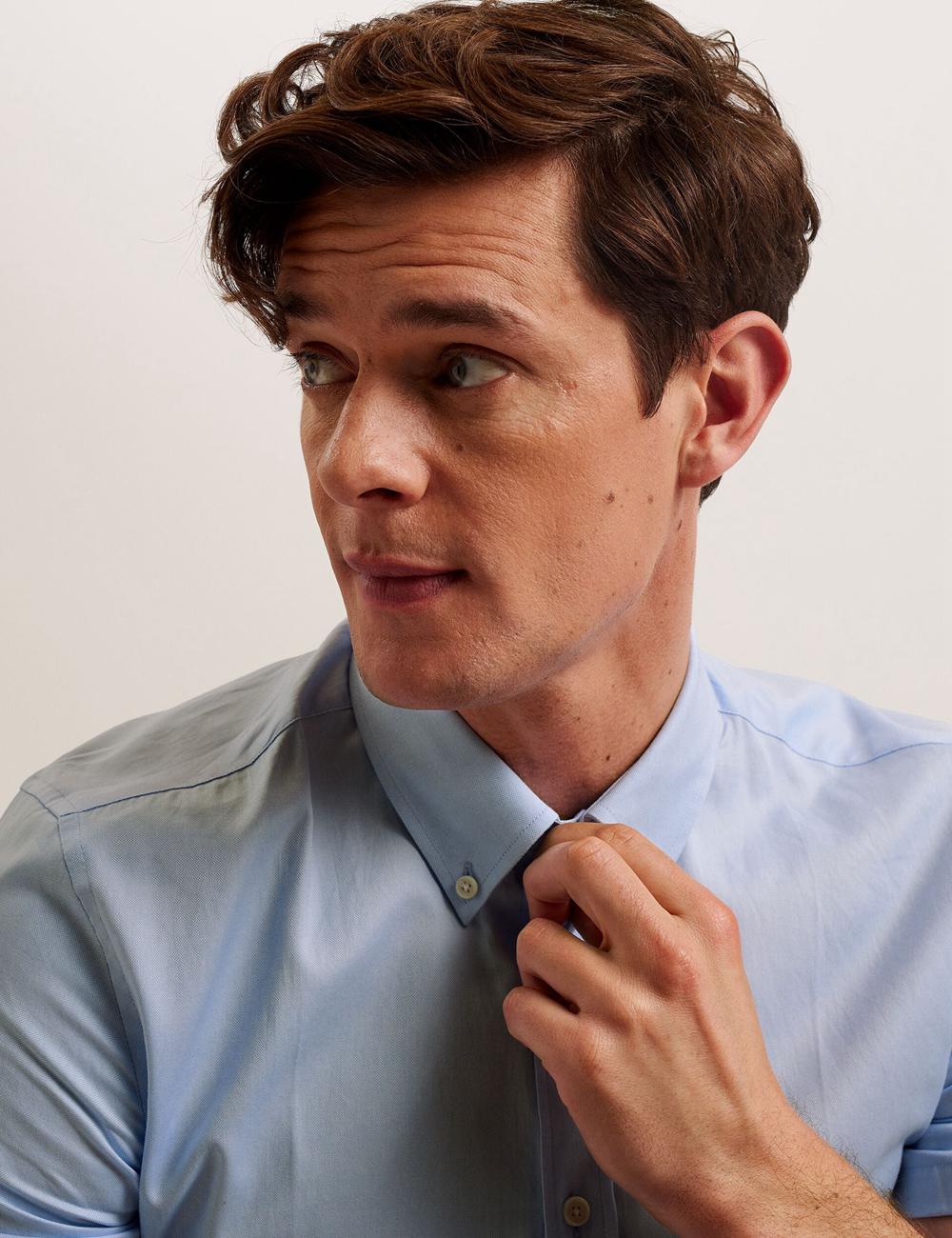 Lt-Blue Men Ted Baker ALDGTE - Short Sleeve Cotton Oxford Casual Shirts | NZ  SBPM-32457