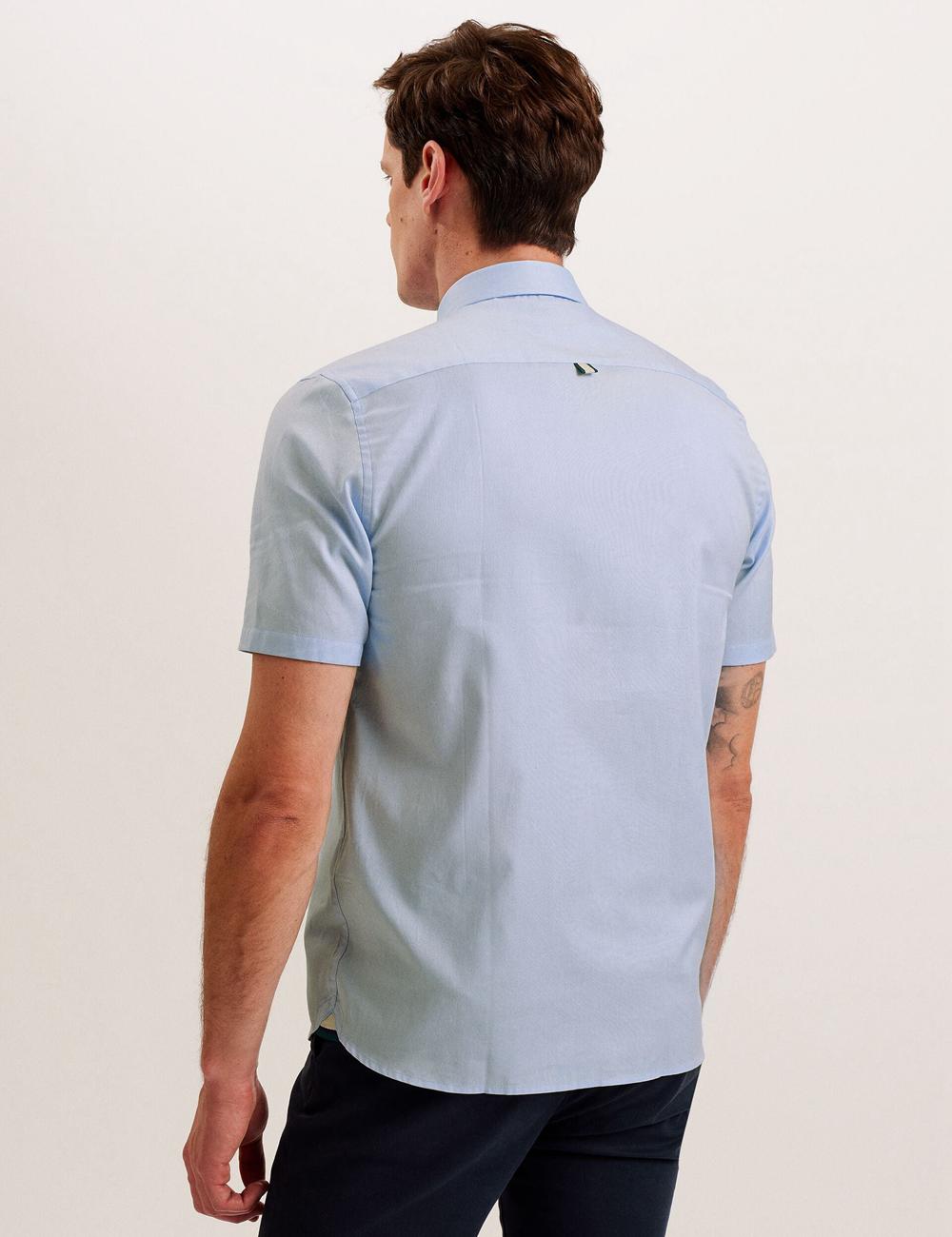 Lt-Blue Men Ted Baker ALDGTE - Short Sleeve Cotton Oxford Casual Shirts | NZ  SBPM-32457
