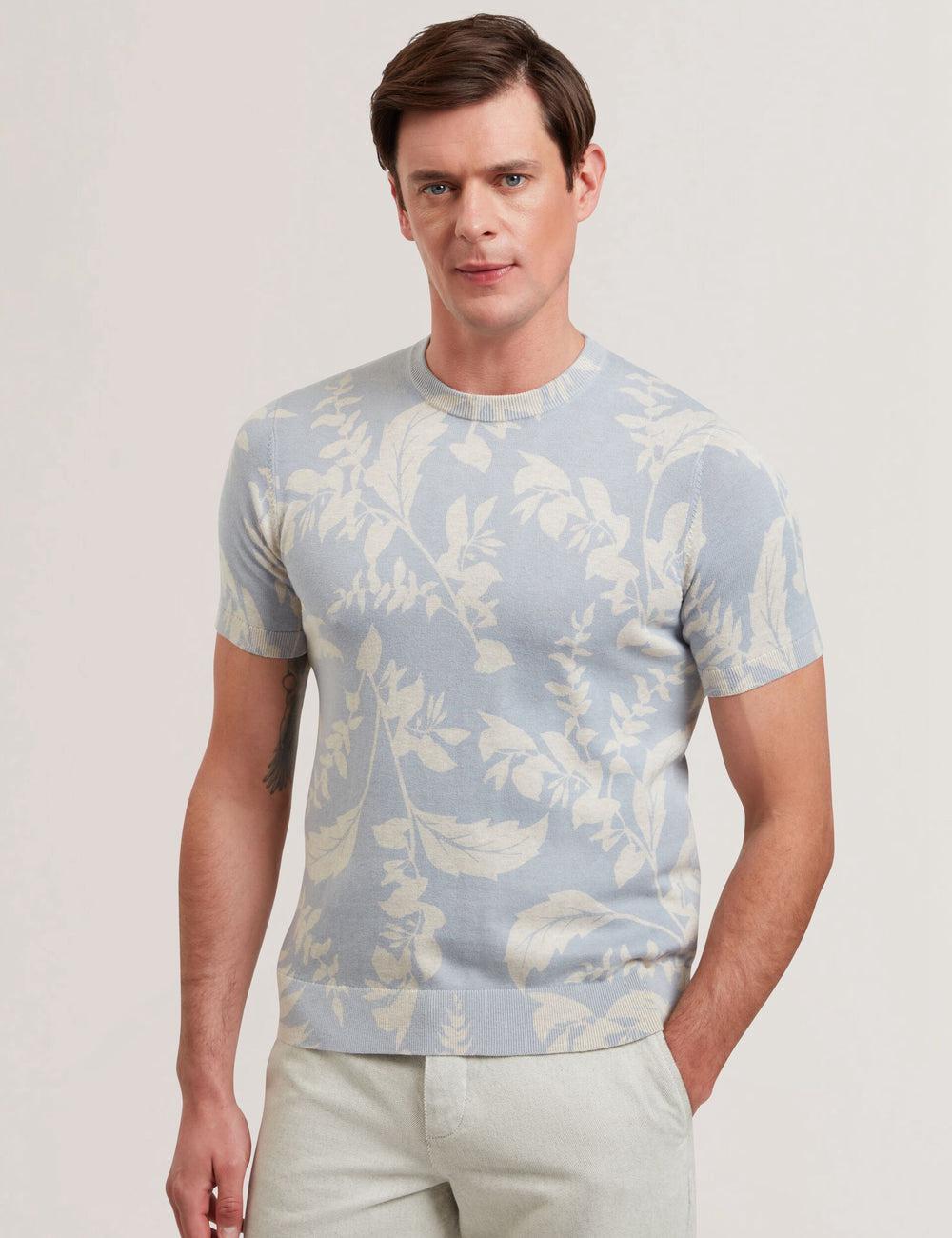 Lt-Blue Men Ted Baker DENNIO - Short Sleeve Printed Floral T-Shirts | NZ  HNGF-27891