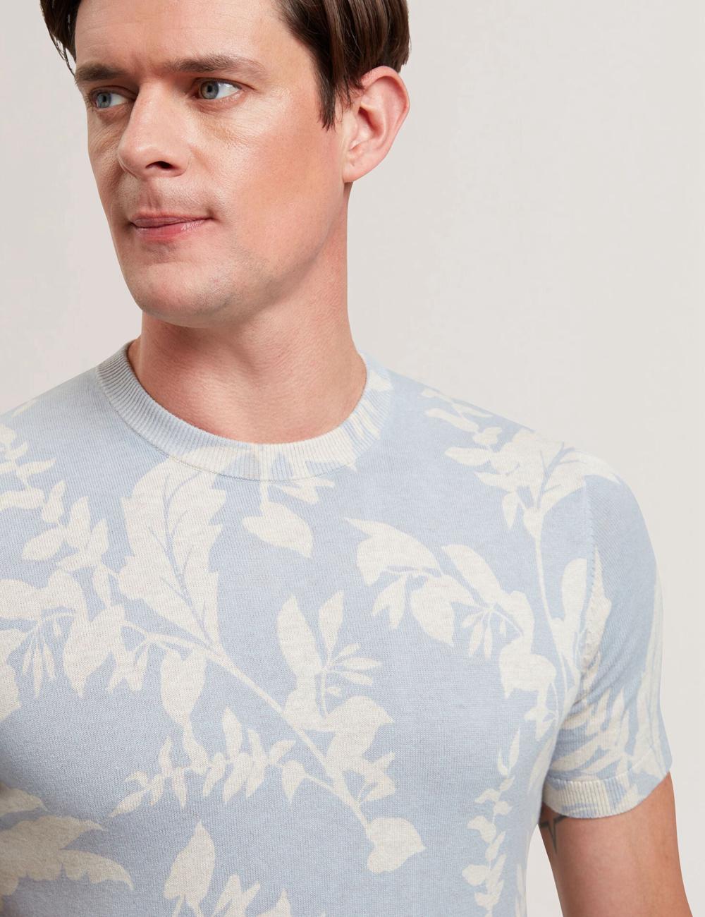 Lt-Blue Men Ted Baker DENNIO - Short Sleeve Printed Floral T-Shirts | NZ  HNGF-27891