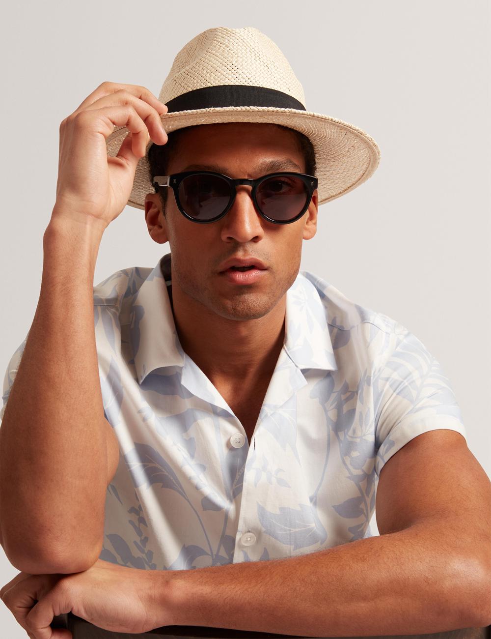 Lt-Blue Men Ted Baker KITS - Short Sleeve Relaxed Floral Print Casual Shirts | NZ  VHSZ-49082