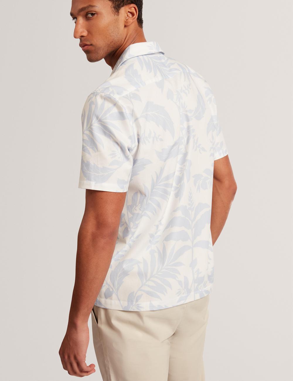 Lt-Blue Men Ted Baker KITS - Short Sleeve Relaxed Floral Print Casual Shirts | NZ  VHSZ-49082
