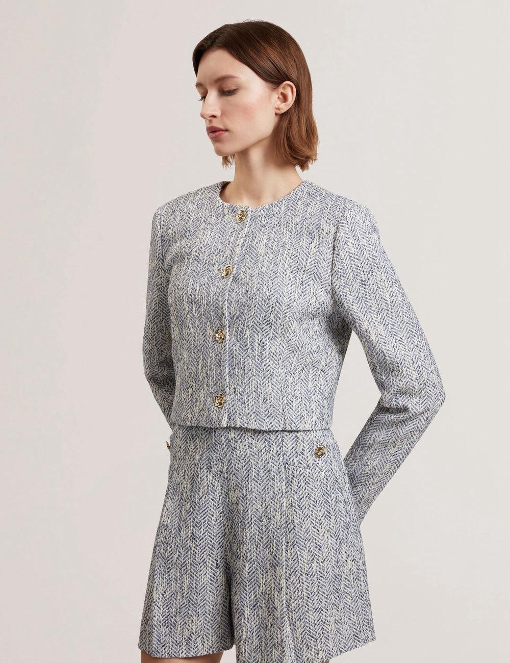Lt-Blue Women Ted Baker VULPA - Boucle Button-Up Cropped Tailored Jackets | NZ  OKRM-62470
