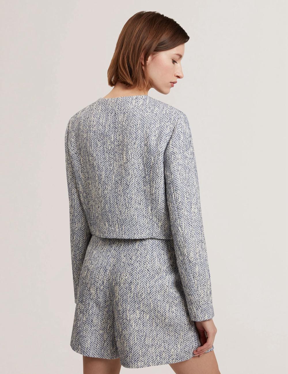 Lt-Blue Women Ted Baker VULPA - Boucle Button-Up Cropped Tailored Jackets | NZ  OKRM-62470