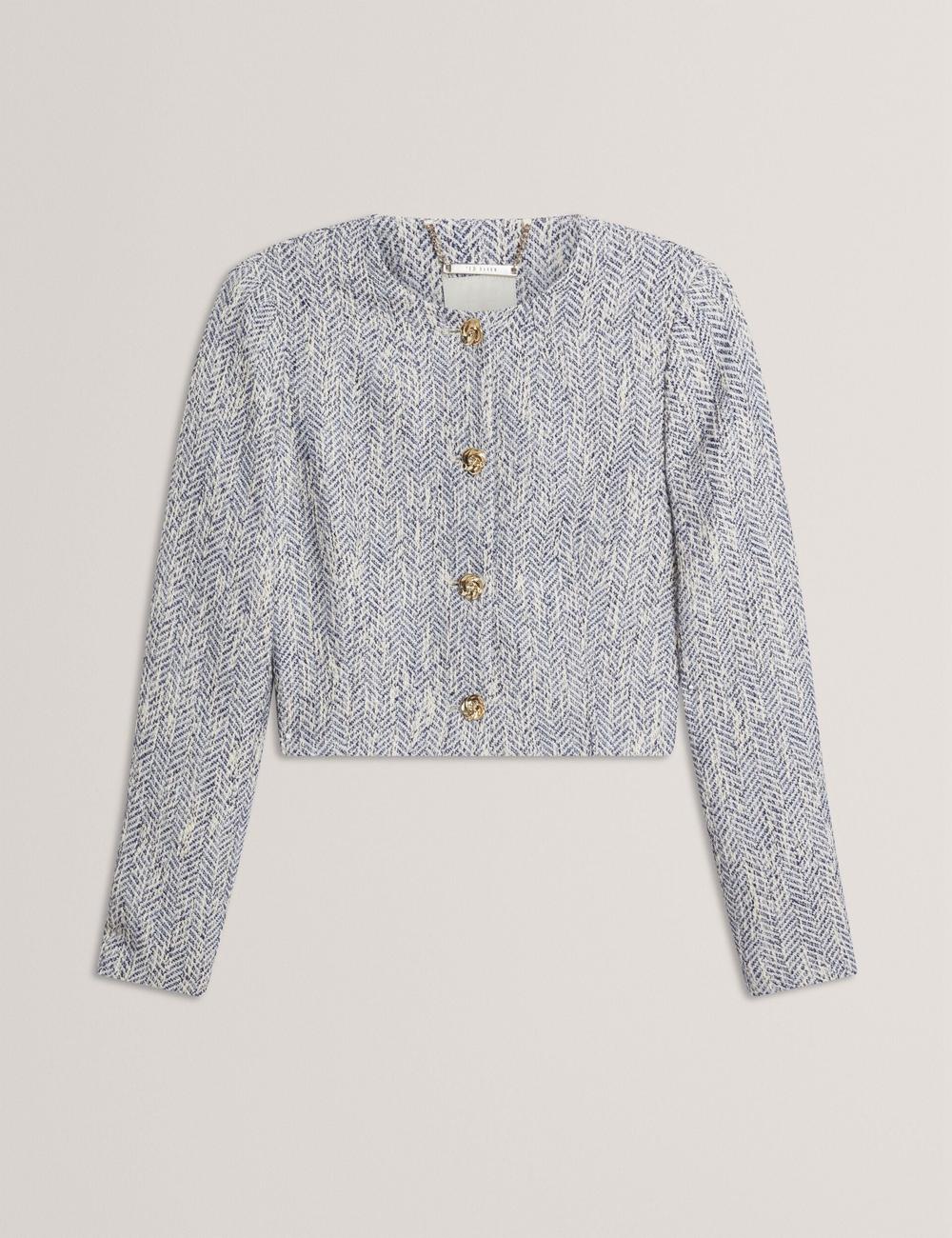 Lt-Blue Women Ted Baker VULPA - Boucle Button-Up Cropped Tailored Jackets | NZ  OKRM-62470