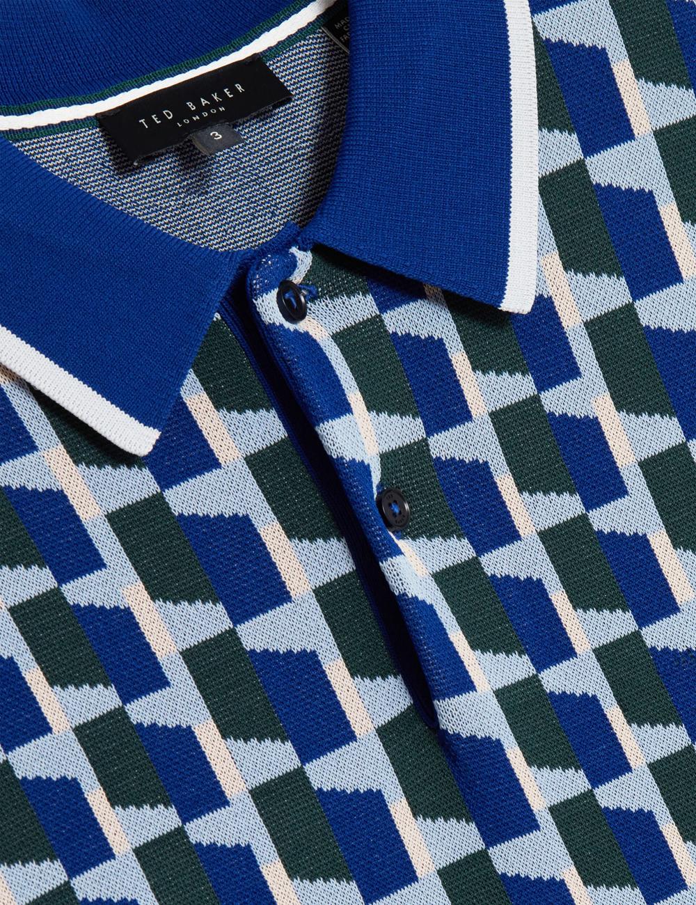 Lt-Navy Men Ted Baker ROSSIO - Geometric Knitted Short Sleeve Polos Shirts | NZ  SHGU-70281