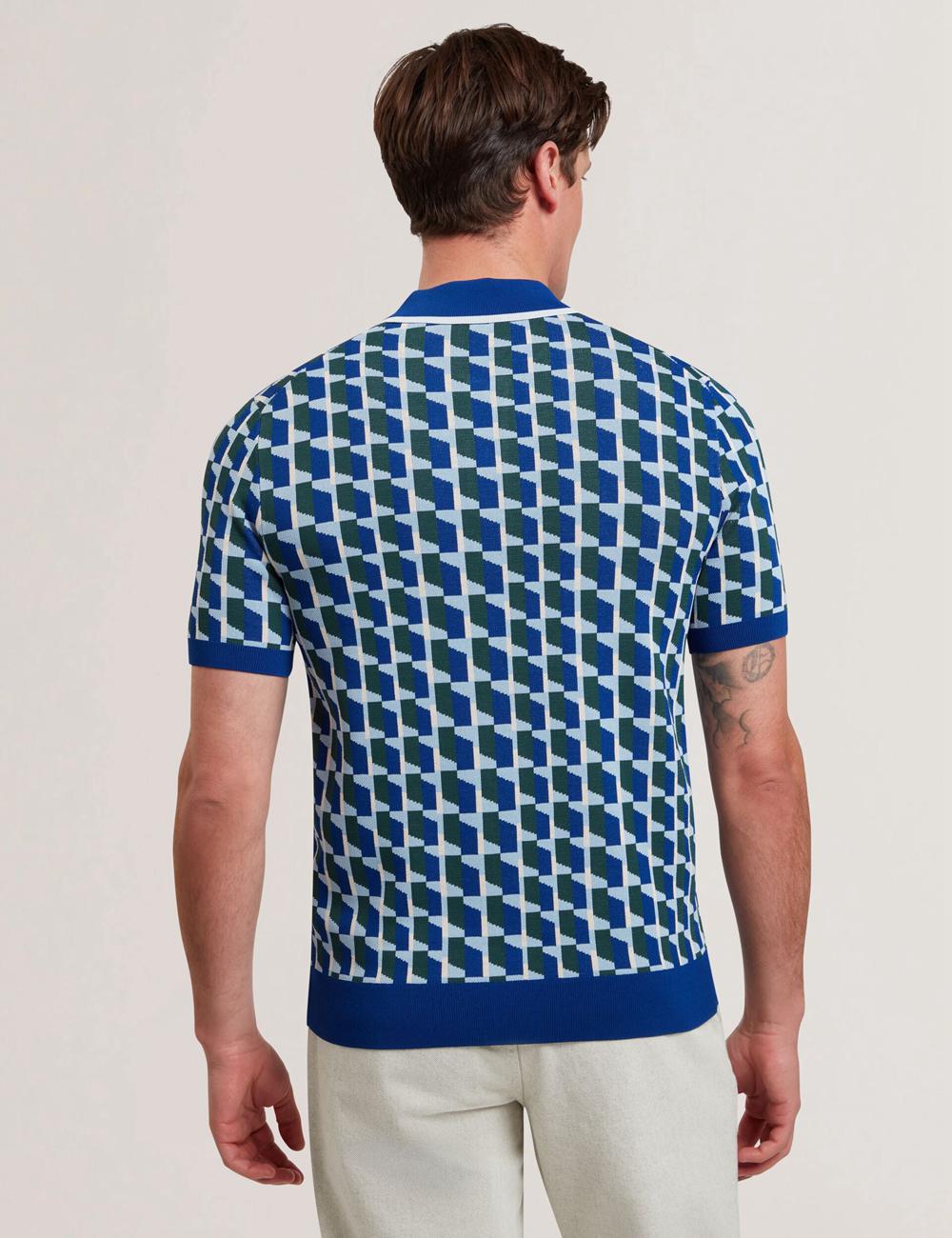Lt-Navy Men Ted Baker ROSSIO - Geometric Knitted Short Sleeve Polos Shirts | NZ  SHGU-70281