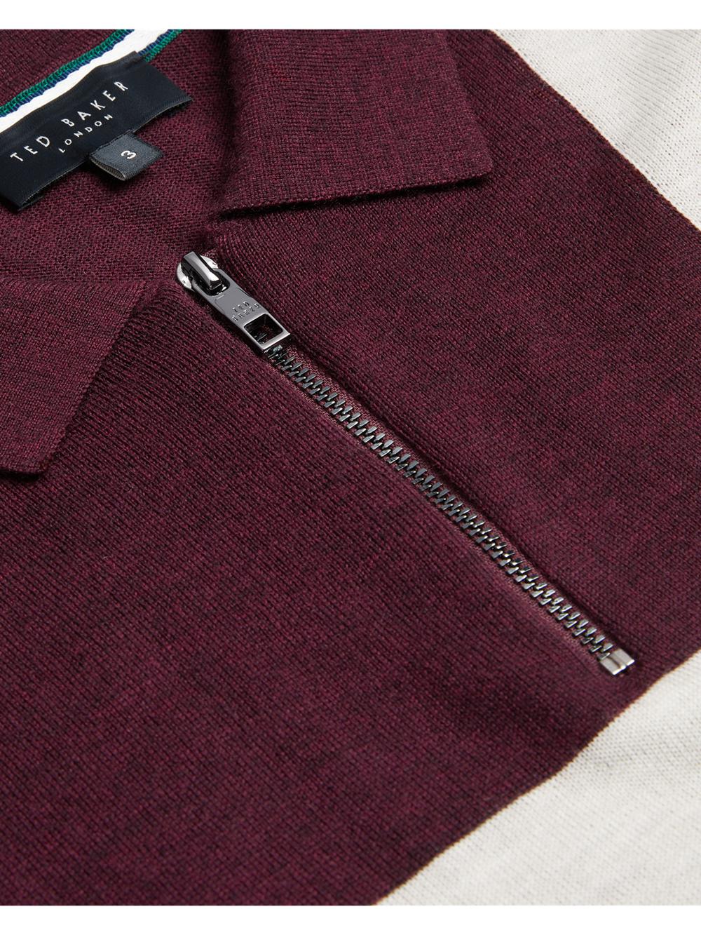 Maroon Men Ted Baker AMBLER - Colour Block Zip Neck Wool Polos Shirts | NZ  IZOD-26983