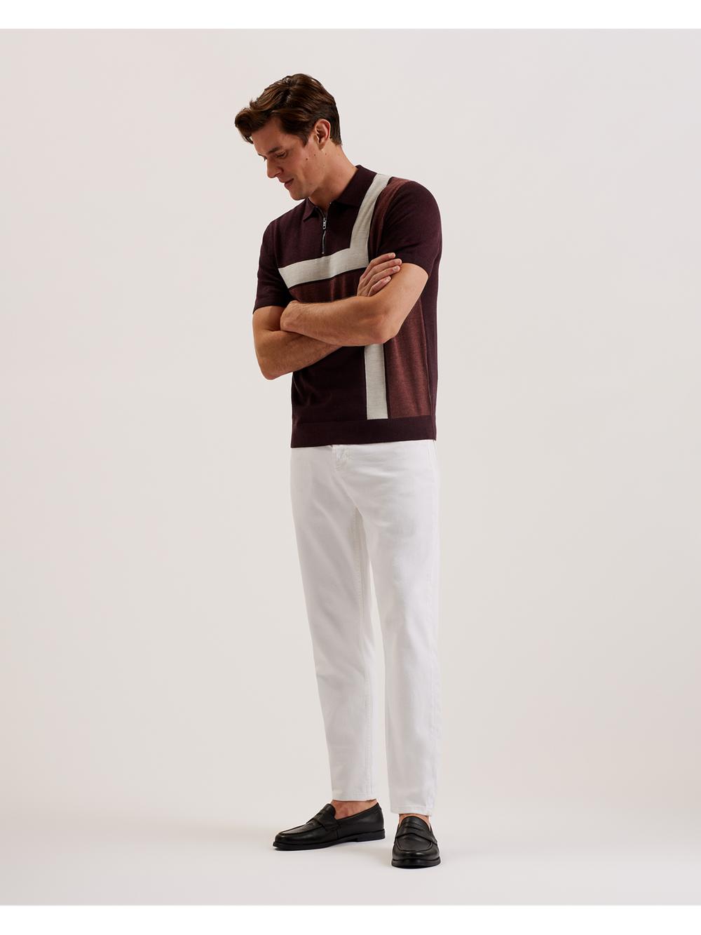 Maroon Men Ted Baker AMBLER - Colour Block Zip Neck Wool Polos Shirts | NZ  IZOD-26983