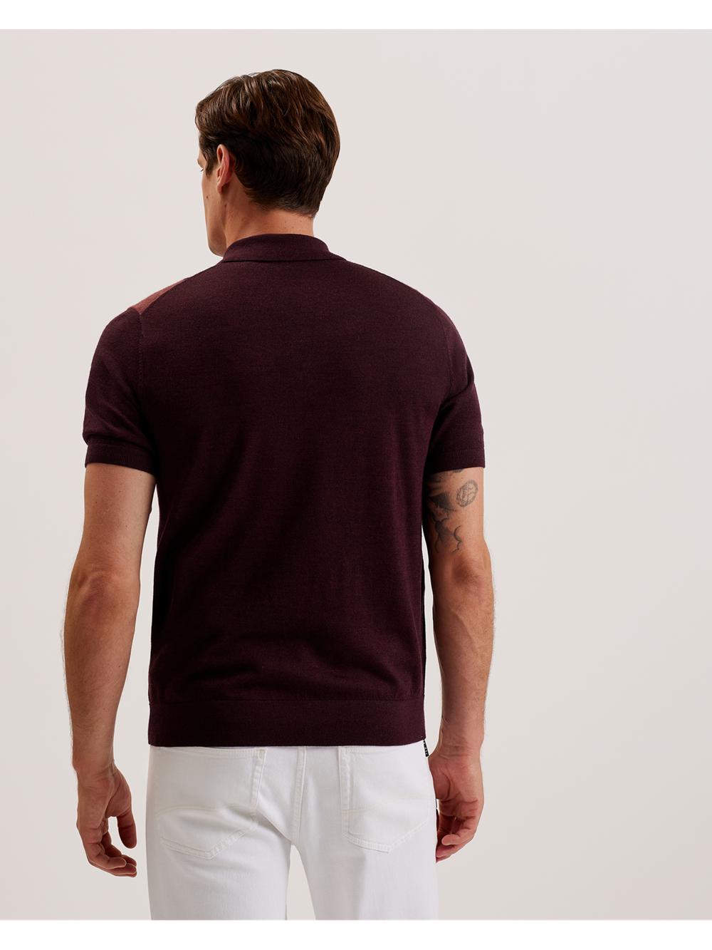 Maroon Men Ted Baker AMBLER - Colour Block Zip Neck Wool Polos Shirts | NZ  IZOD-26983