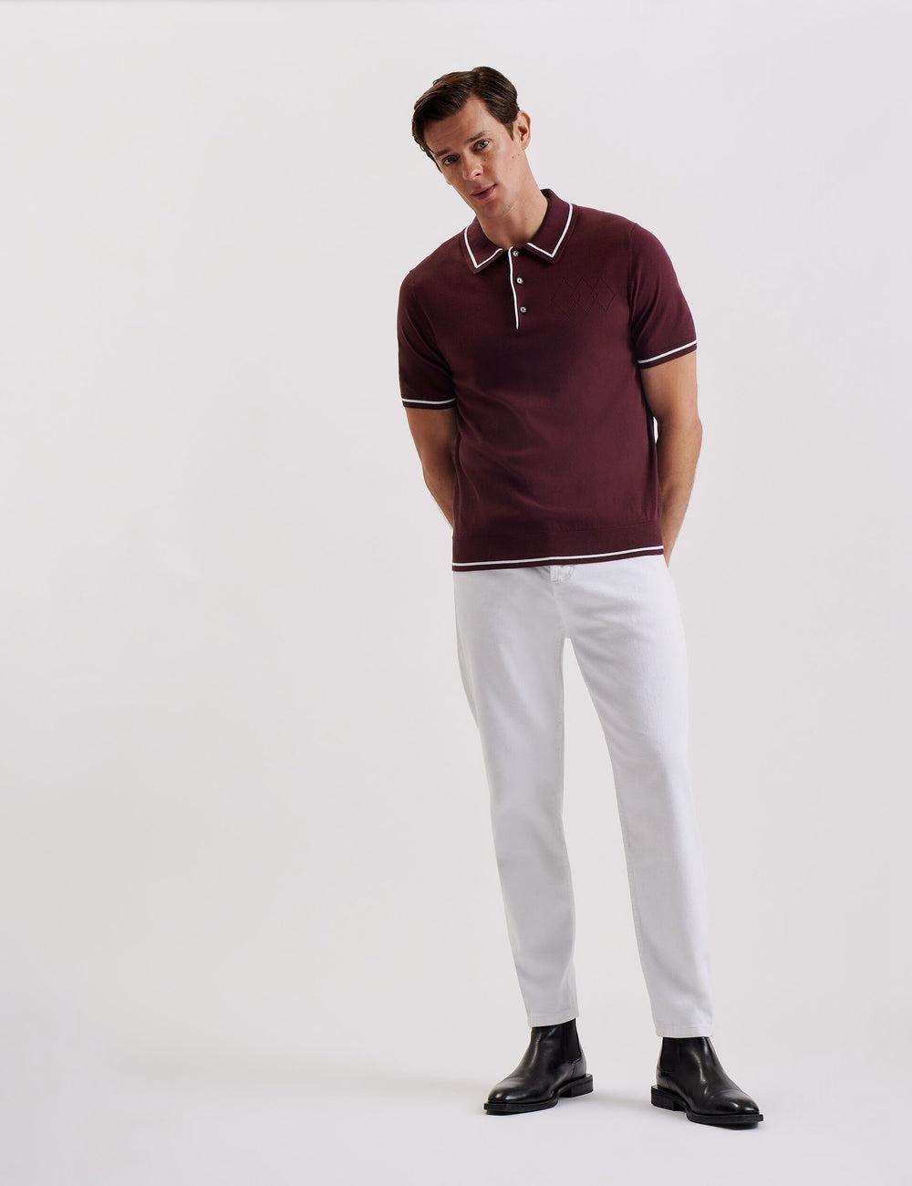 Maroon Men Ted Baker DUNOW - Pointelle Detail Striped Trim Polos Shirts | NZ  NEIU-85730