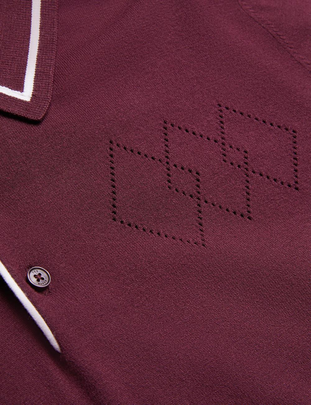 Maroon Men Ted Baker DUNOW - Pointelle Detail Striped Trim Polos Shirts | NZ  NEIU-85730
